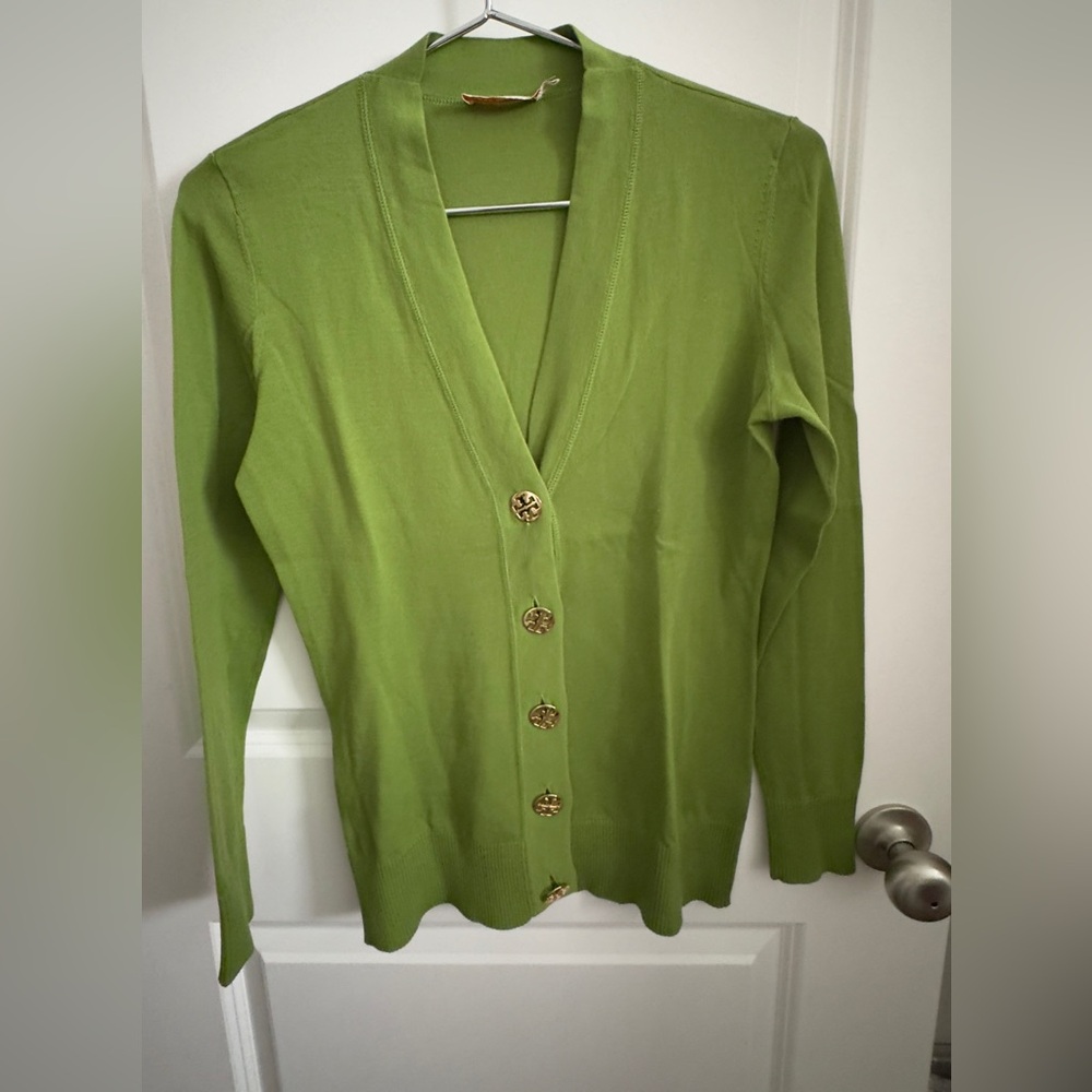Tory Burch Simone Cardigan.  Small.  Green